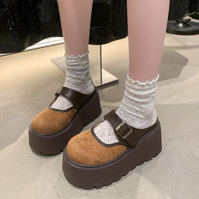 Sleeko-Platform Two Tone Buckled Mary Jane Mules