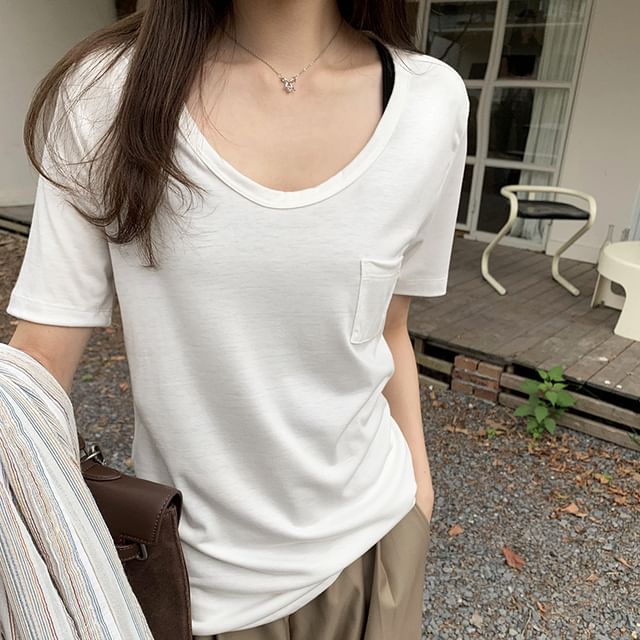 Dragan Pulse-Short Sleeve Scoop Neck Plain Pocket Tee