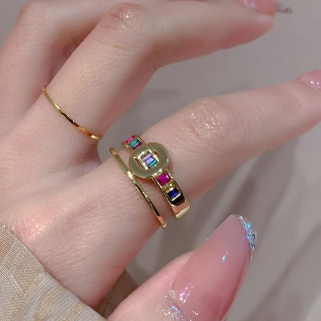 Kiren-Buckle Rhinestone Layered Ring