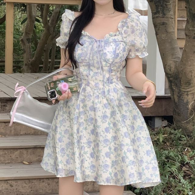 Janerium - Puff-Sleeve Floral Mini A-Line Dress | YesStyle