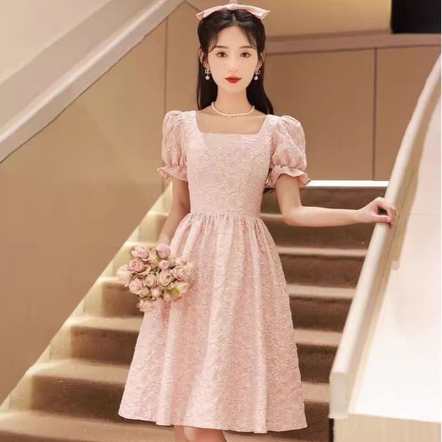 knee length dresses for ladies Square Neck Velvet Midi Cocktail Dress XJ413