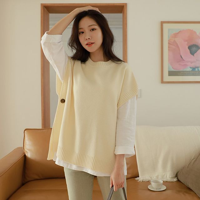 JUSTONE - Dip-Back Button-Side Sweater 
