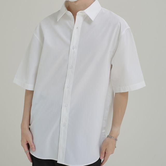 DAZO Studios-Short Sleeve Collar Plain Shirt