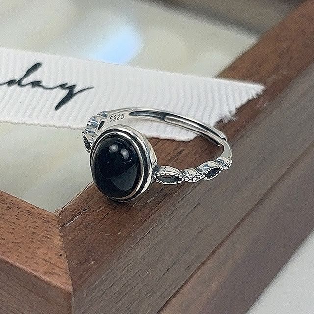 A-ROCH-S925 Sterling Silver Agate Bead Open Ring
