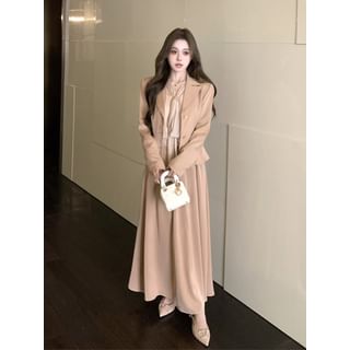 ever after Tie-Neckline Overfit Blouse / Satin Blazer A-Line Skirt Sale
