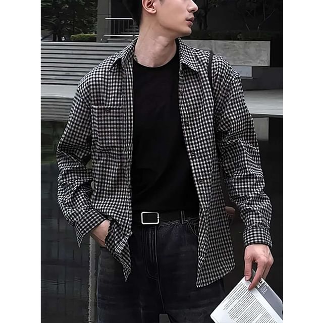 Zentrus-Plaid Button-Up Shirt