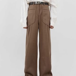 Zentrus-High Waist Plain Panel Wide Leg Pants
