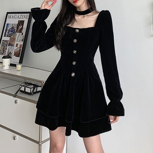 knee length dresses for ladies Plus Size Widow Gothic Lace Bustier Long Sleeve Maxi Gown
