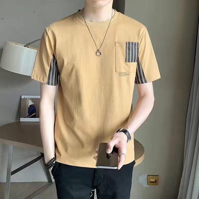 Acrius-Short-Sleeve Crew Neck Stripe Panel T-Shirt