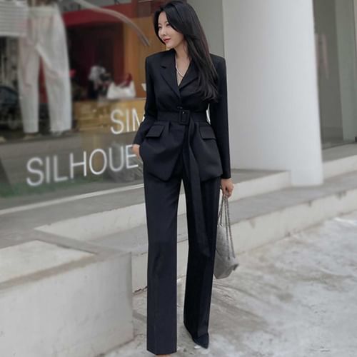 Womens Korean Fashion Lapel Blazer Jacket Single Breasted Corset Suit Coat  Party 