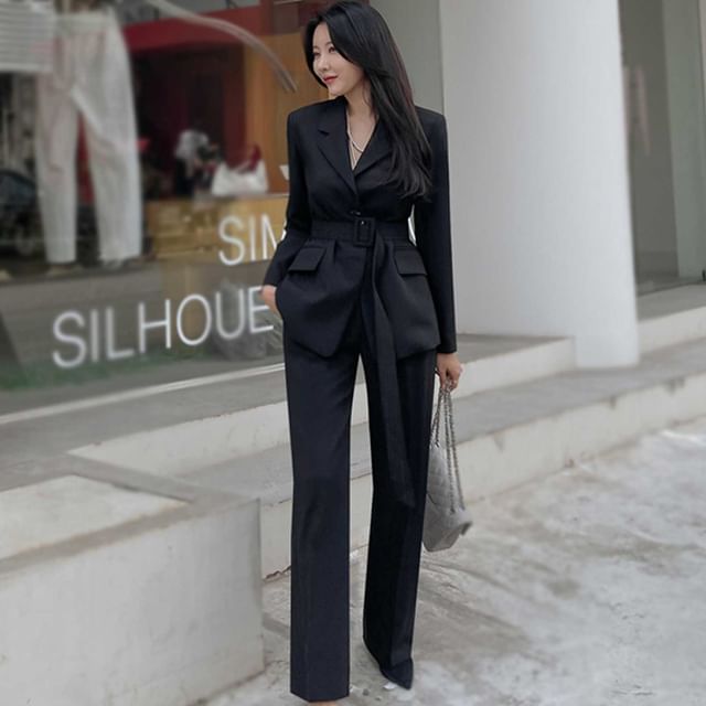 YS by YesStyle - Belted High-Waist Wide-Leg Pants