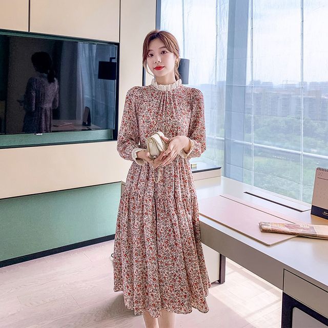 Sienne - Long-Sleeve Floral Midi Dress | YesStyle