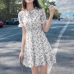 Elvik - Short-Sleeve Floral Mini A-Line Dress