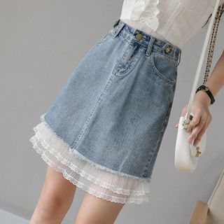 denim skirt with lace hem