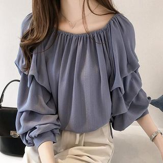 HYAKU-Lantern-Sleeve Off-Shoulder Chiffon Blouse