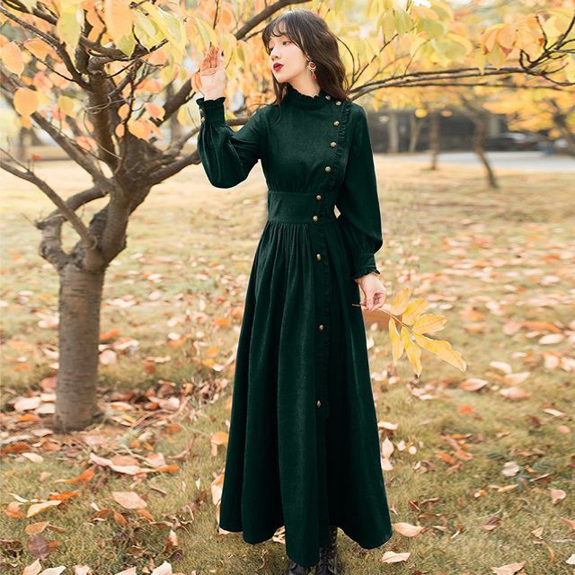 green corduroy dress long sleeve Never Too Late Olive Green Corduroy Dress, Large - The Mint Julep Boutique