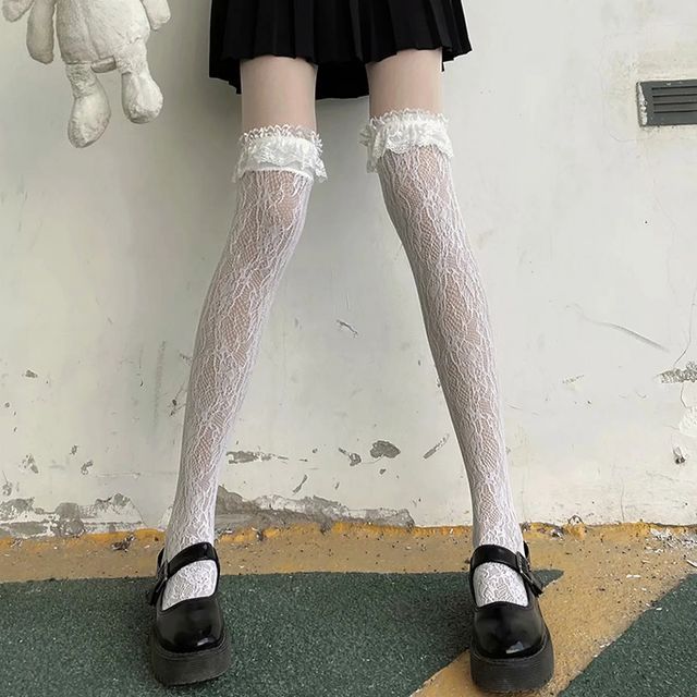Desperim-Ruffle Trim Lace Stockings