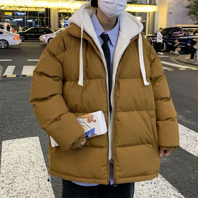 Bay Go Mall-Mock Two-Piece Hooded Zip-Up Puffer Jacket