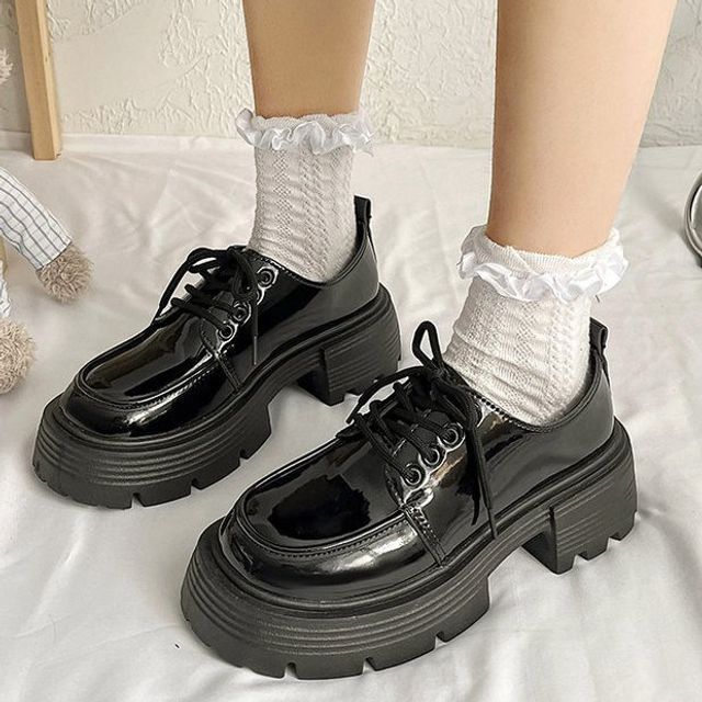 Asterisk-Platform Plain Lace Up Shoes