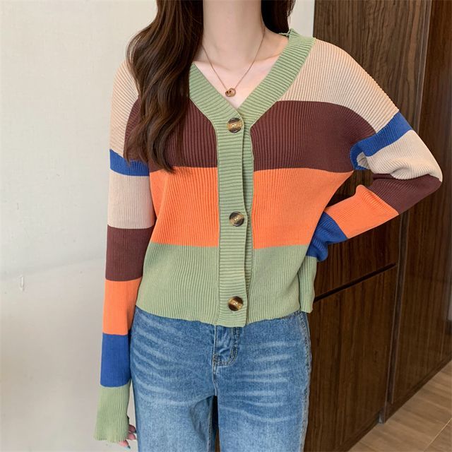 Everose-Striped Cardigan