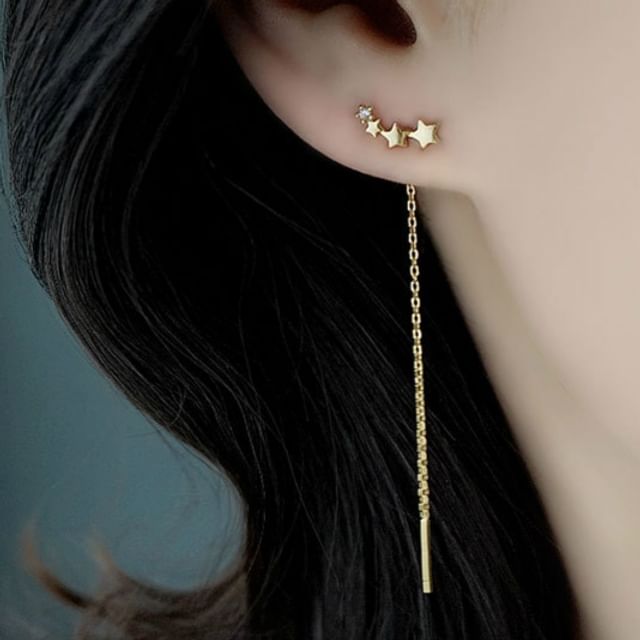 FOON-925 Sterling Silver Rhinestone Star Earring