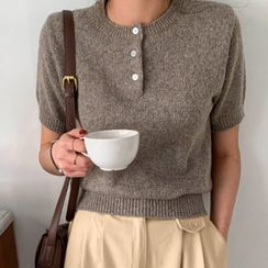 MERONGSHOP - Colored Short-Sleeve Knit Henley MERONGSHOP - Colored Short-Sleeve Knit Henley