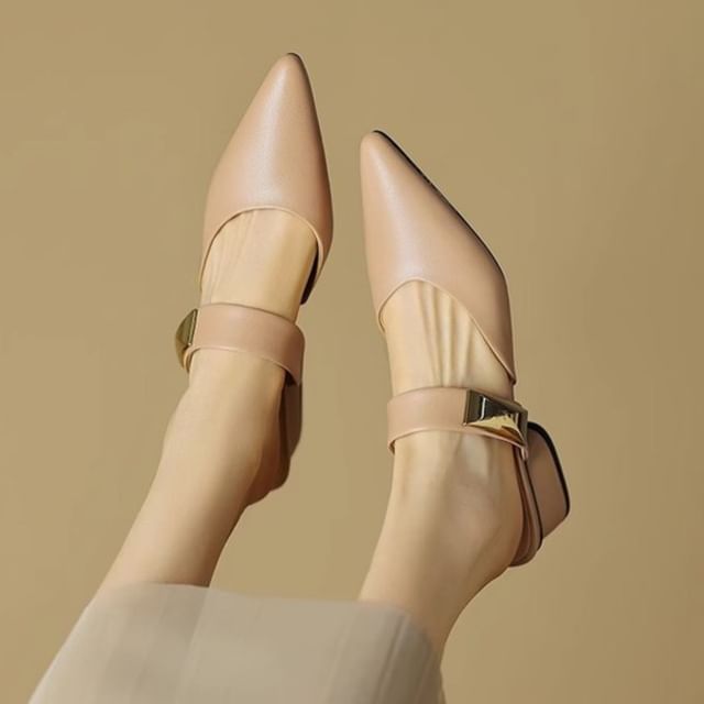 maryanette-Pointy Chunky Heel Mules