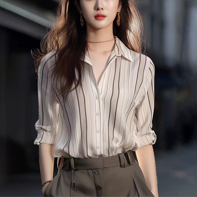 Dragan Pulse-Elbow-Sleeve Striped Shirt