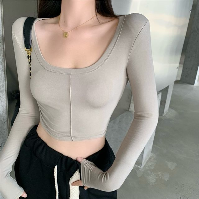 plain long sleeve crop top