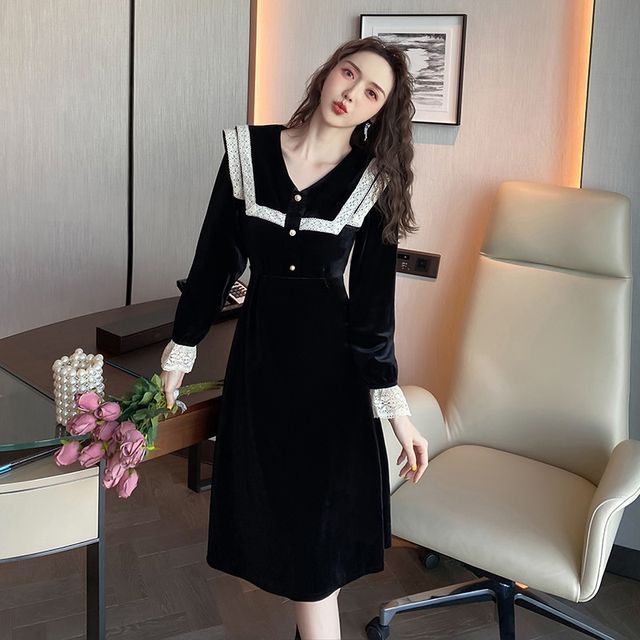 Yilda LongSleeve Sailor Collar ALine Dress YesStyle
