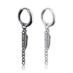 Prushia - Stainless Steel Feather & Chained Dangle Earring Prushia - Stainless Steel Feather & Chained Dangle Earring
