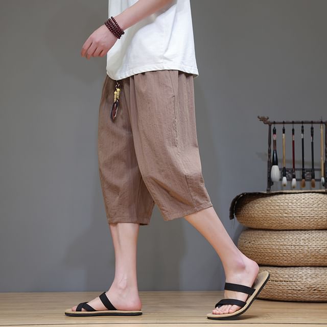 Aozora-Mid Rise Plain Capri Harem Pants