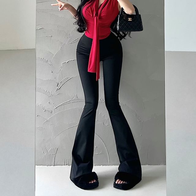 RainGirl-High Waist Plain Flared Yoga Pants