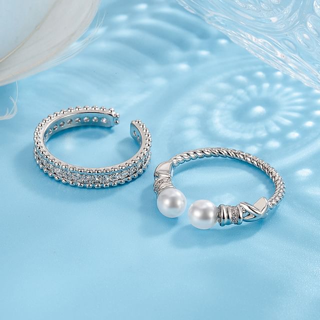 Forainer-Beaded Open Ring Faux Pearl Ring