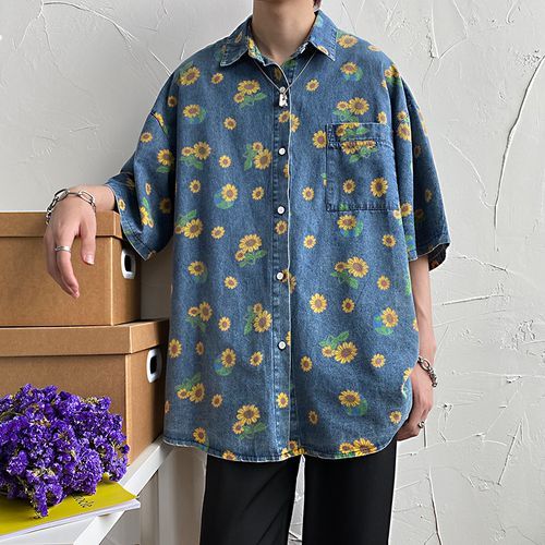 シャツ IONSEOUL Flower denim short sleeve shirt JE1188 XL_p0129879217.jpg