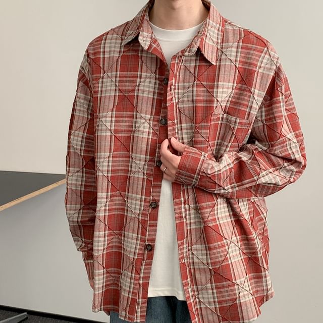 DAZO Studios-Long Sleeve Collared Plaid Shirt