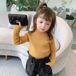 Ruban - Kids Long-Sleeve Turtleneck Plain Ruffle Trim Top Ruban - Kids Long-Sleeve Turtleneck Plain Ruffle Trim Top