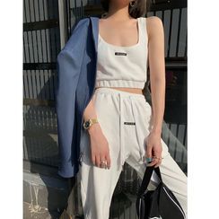 Shinobu - Set: Lettering Cropped Tank Top + Jogger Pants Shinobu - Set: Lettering Cropped Tank Top + Jogger Pants