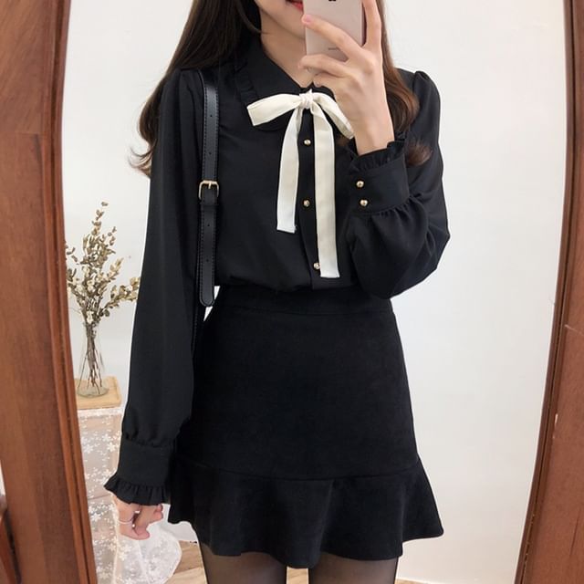 Leoom-Blusa con fiocco a manica lunga