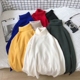 Bay Go Mall-Plain Turtleneck Sweater