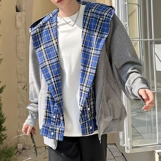 Omozando-Plain Zip Oversized Hoodie
