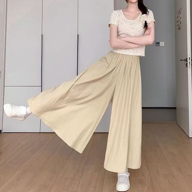 Everose-High Rise Plain Wide Leg Pants