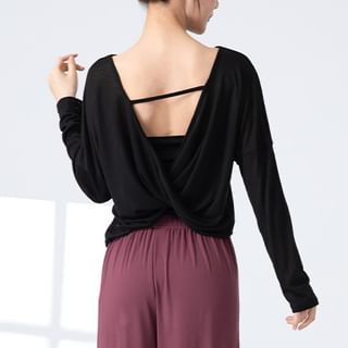 femmal-Long-Sleeve Plain Two-Way T-Shirt