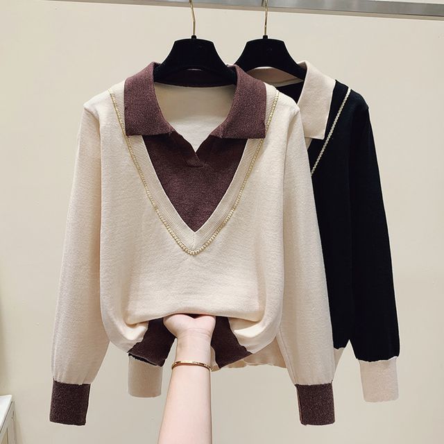 Gremora - Collar Panel Mock Two-Piece Sweater | YesStyle