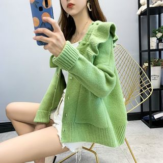 green ruffle cardigan