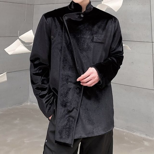 Bjorn-Plain Asymmetrical Double-Breasted Jacket