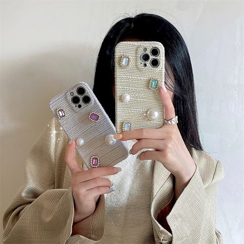 Hachi - Faux Pearl Faux Gemstone Phone Case - iPhone 15 Pro Max / 15 Pro /  15 Plus / 15 / 14 Pro Max / 14 Pro / 14 Plus / 14 / 13 Pro Max / 13 Pro /  13 / 13 mini / 12 Pro Max / 12 Pro / 12 / 12 mini / 11 Pro Max / 11 Pro /  11 | YesStyle