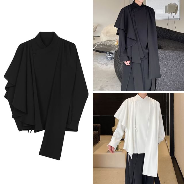 Bjorn-Long-Sleeve Plain Asymmetrical Shirt