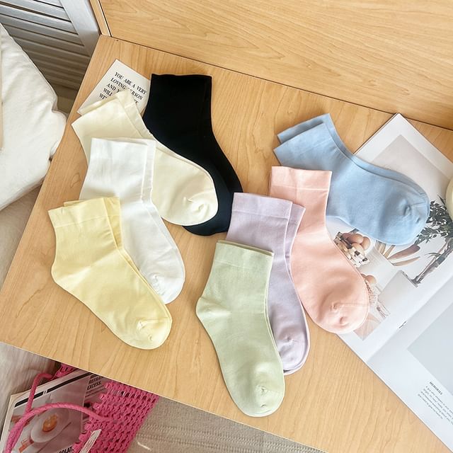 Mimiyu-Plain Crew Socks Set
