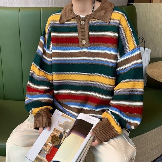 Wewewow-Striped Polo Sweater